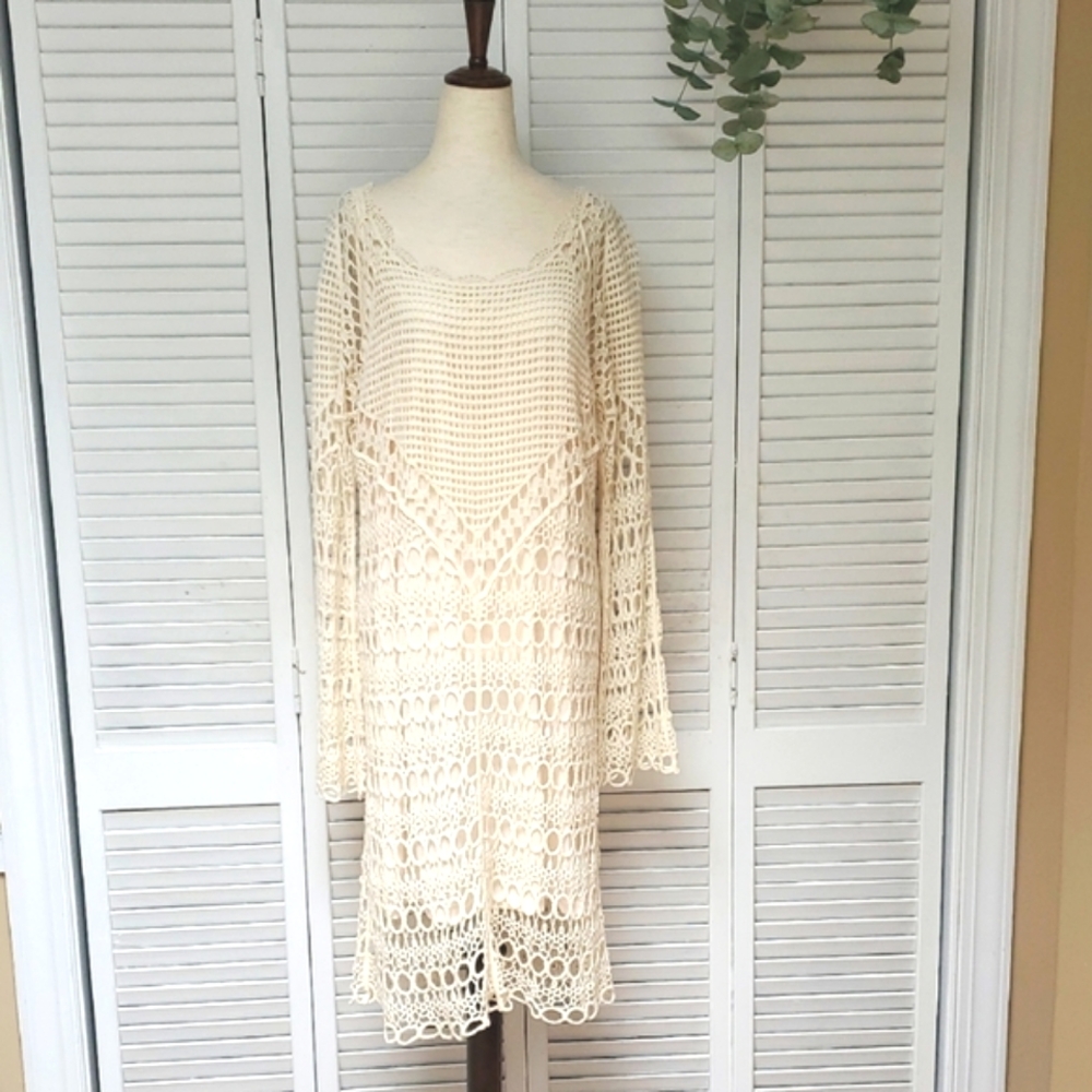 Crochet Long Sleeve Dress - Cream